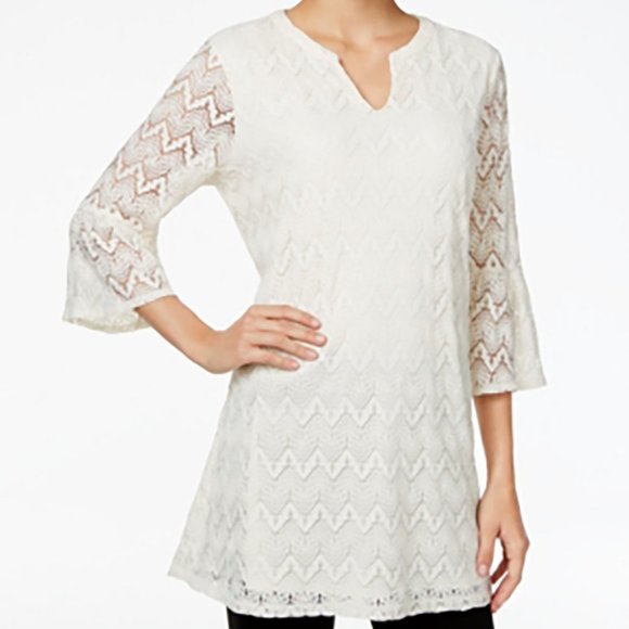 Style & Co. Petite Lace Bell-Sleeve Tunic - Picture 1 of 6